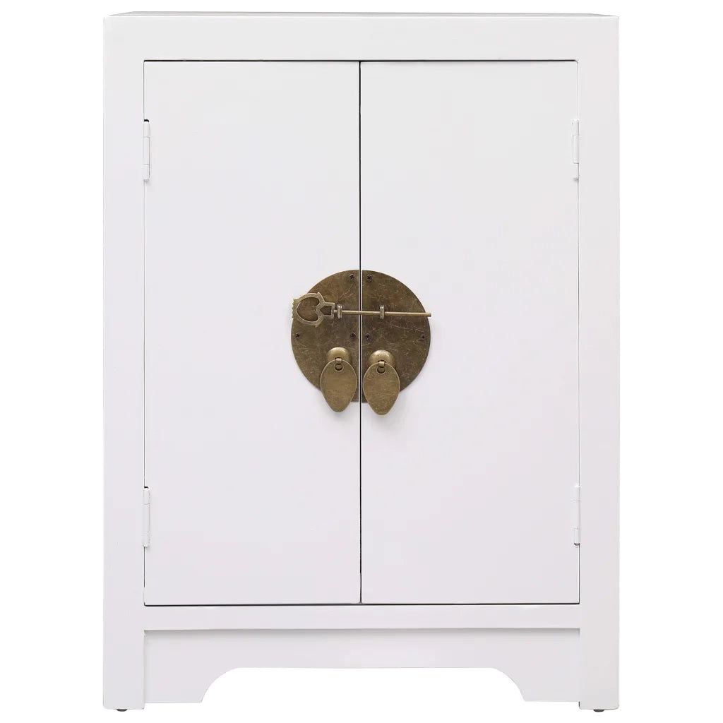 Comodino-Tavolino da notte Bianco 38x28x52 cm in Legno di Paulownia