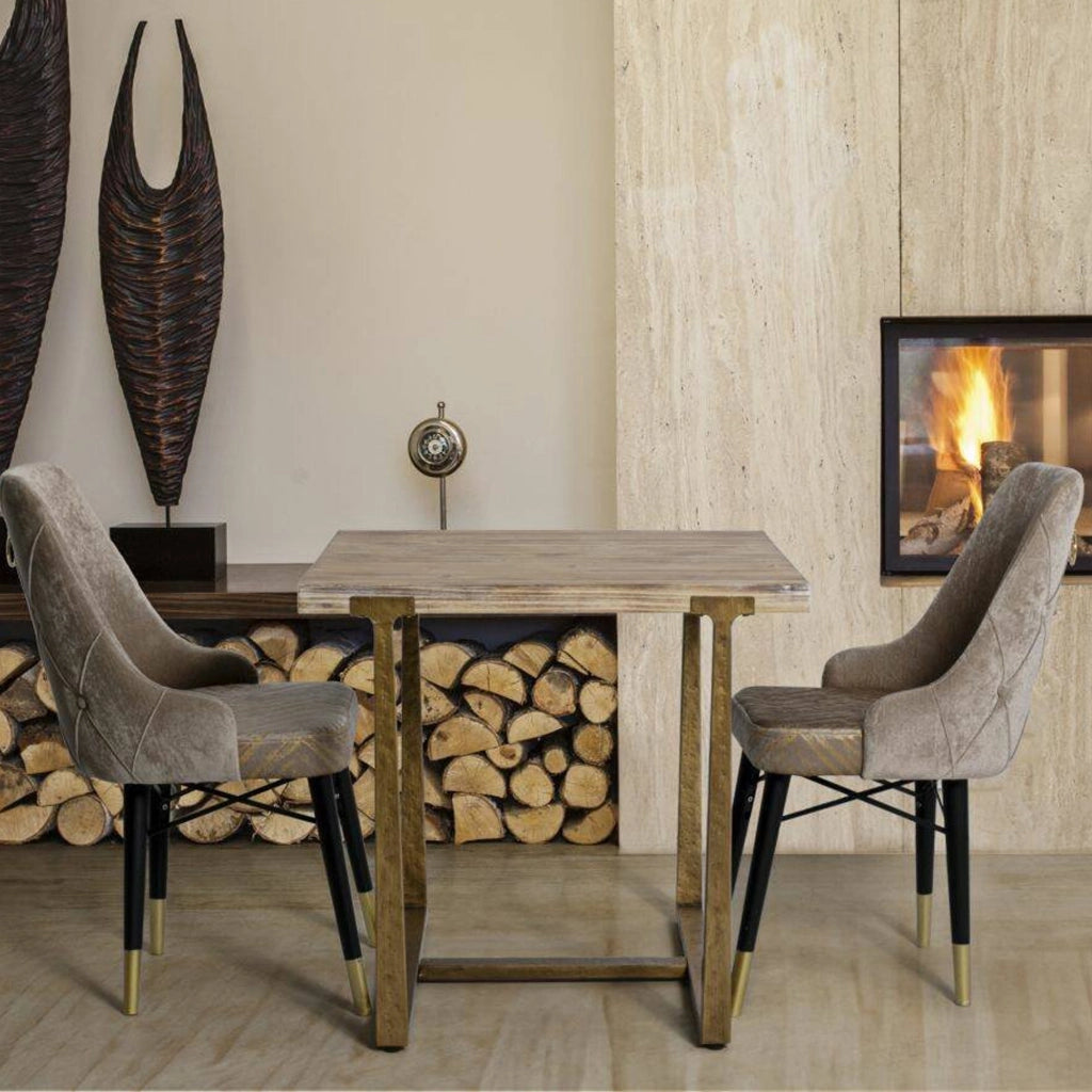 Tavolo fisso Kazimir, Ripiano da cucina, Consolle per sala da pranzo, Ripiano rettangolare fisso, Oro e Marrone, 80x80 h76 cm