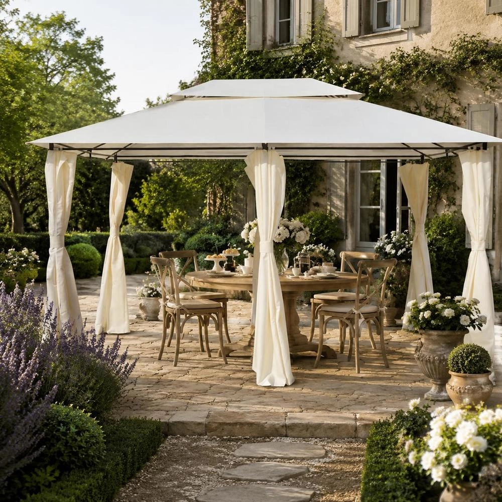 Garden Pavilion With Curtains, 4x3 M, White