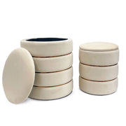 Set 2 Pouf Contenitori in Velluto – Pouf Arredo Moderni Impilabili, Poggiapiedi con Contenitore Salvaspazio, 4 Colori – Grande 37x41 cm, Medio 28x34 cm   Beige