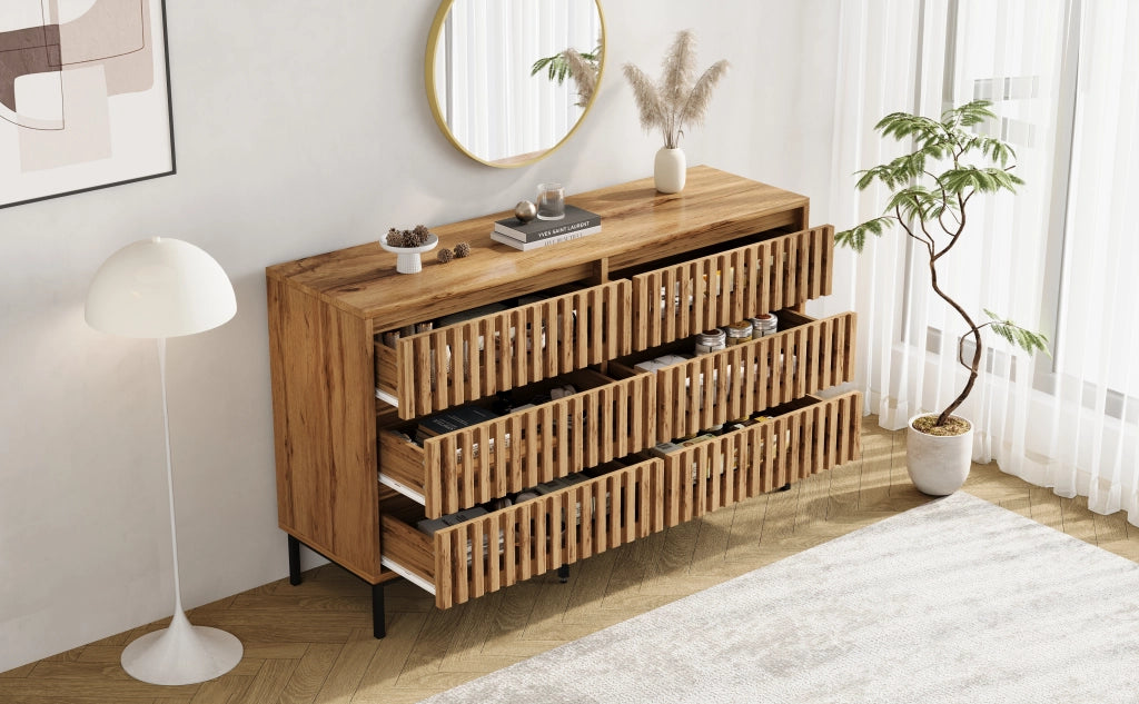 Credenza con 6 cassetti e 5 piedi con supporto centrale regolabile per soggiorno e camera da letto 120 × 40 × 81 cm