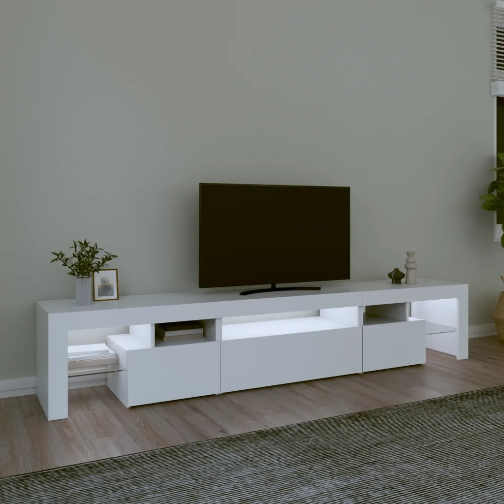 Mobile Porta TV con Luci LED-Credenza TV Bianco 215x36,5x40 cm