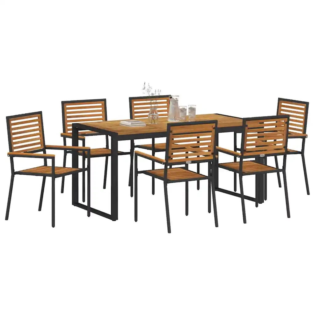 Set da Pranzo per Giardino 7 pcs Nero e Marrone polyrattan 3365478
