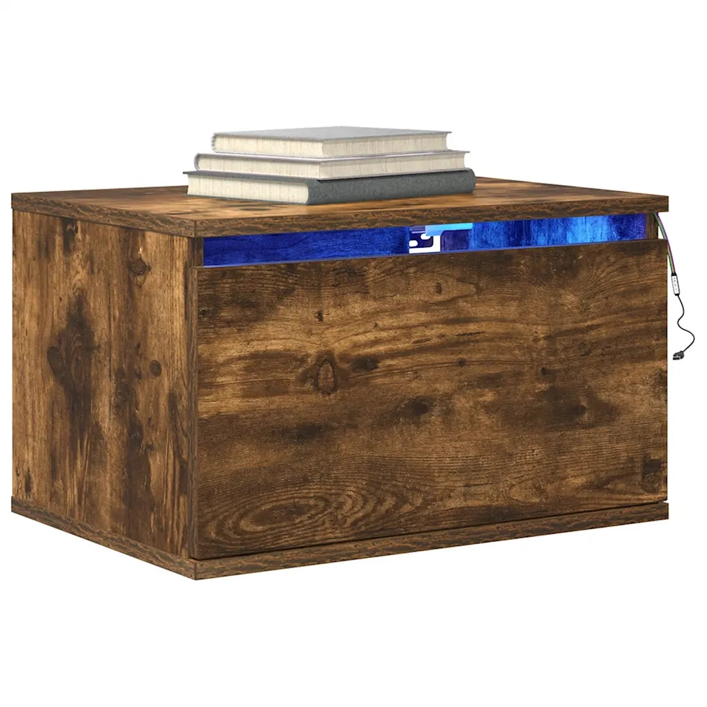 Comodini a Parete con luci LED 2 pz Rovere Fumo