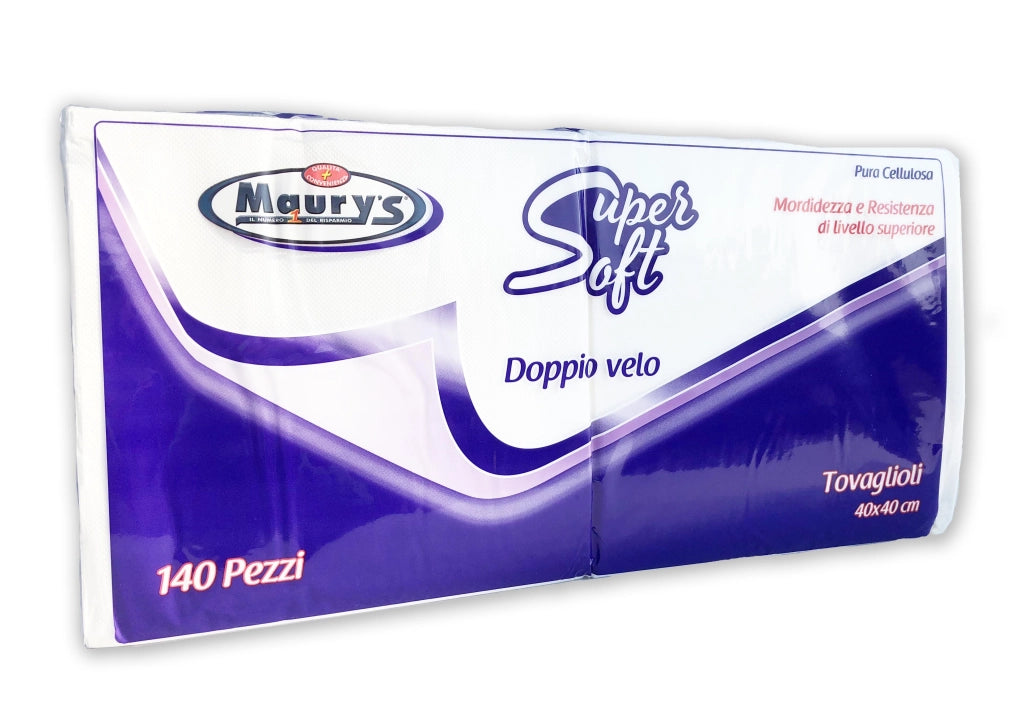10 CONFEZIONI MAURY'S MAXI SCORTA TOVAGLIOLI 2 VELI 140 PZ SUPER SOFT BIANCHI