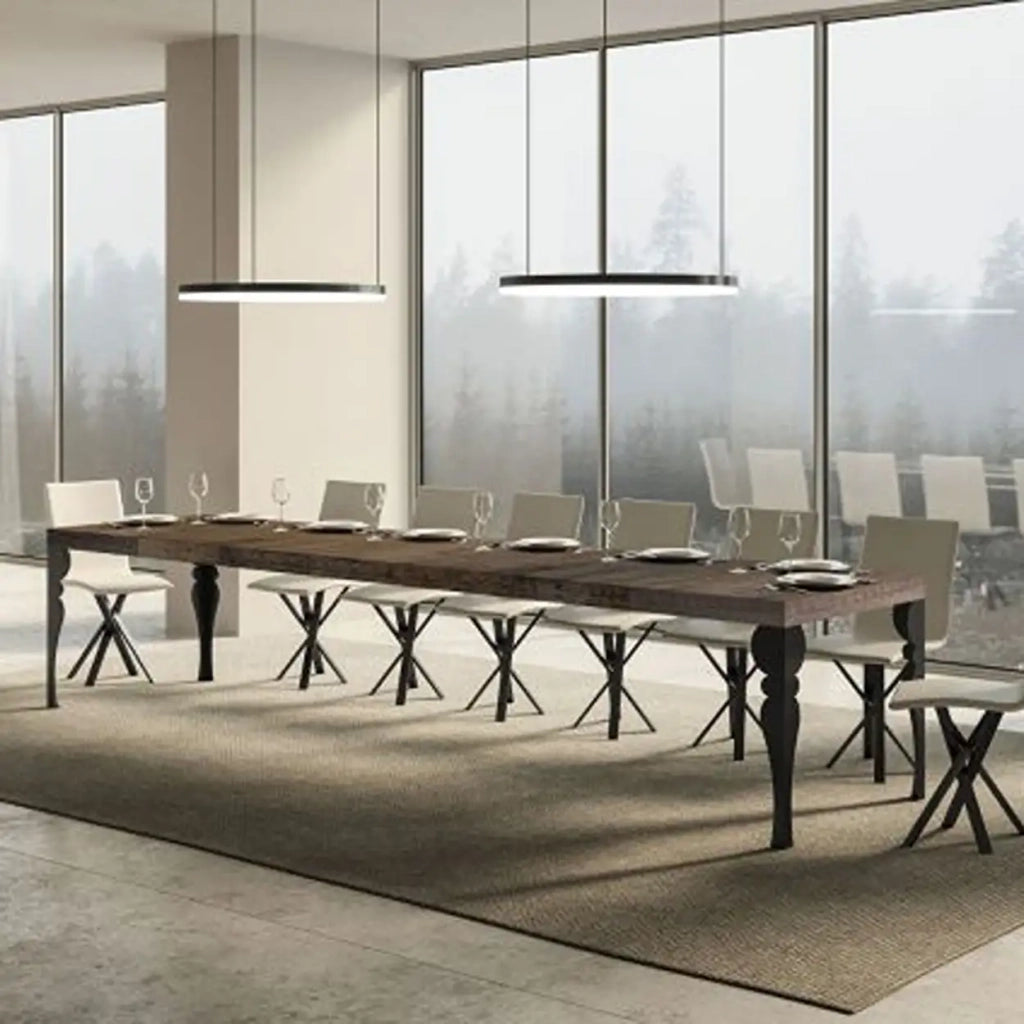 Tavolo allungabile 130/390x90 cm Paxon Premium colore noce gambe antracite
