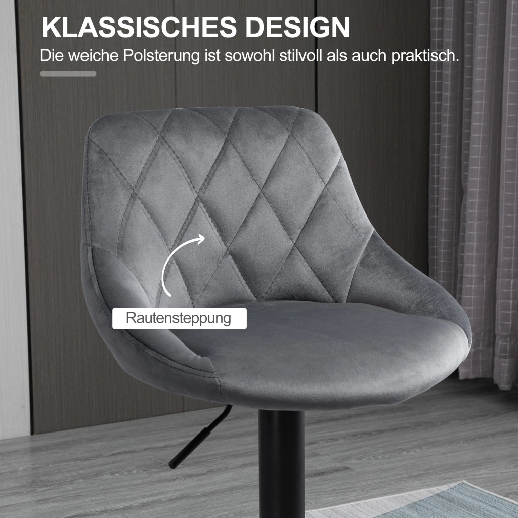 Set 2 Sedie da Bar Regolabili in Altezza con Schienale ¨C Minimal ¨C Velluto Grigio Scuro Struttura Metallo