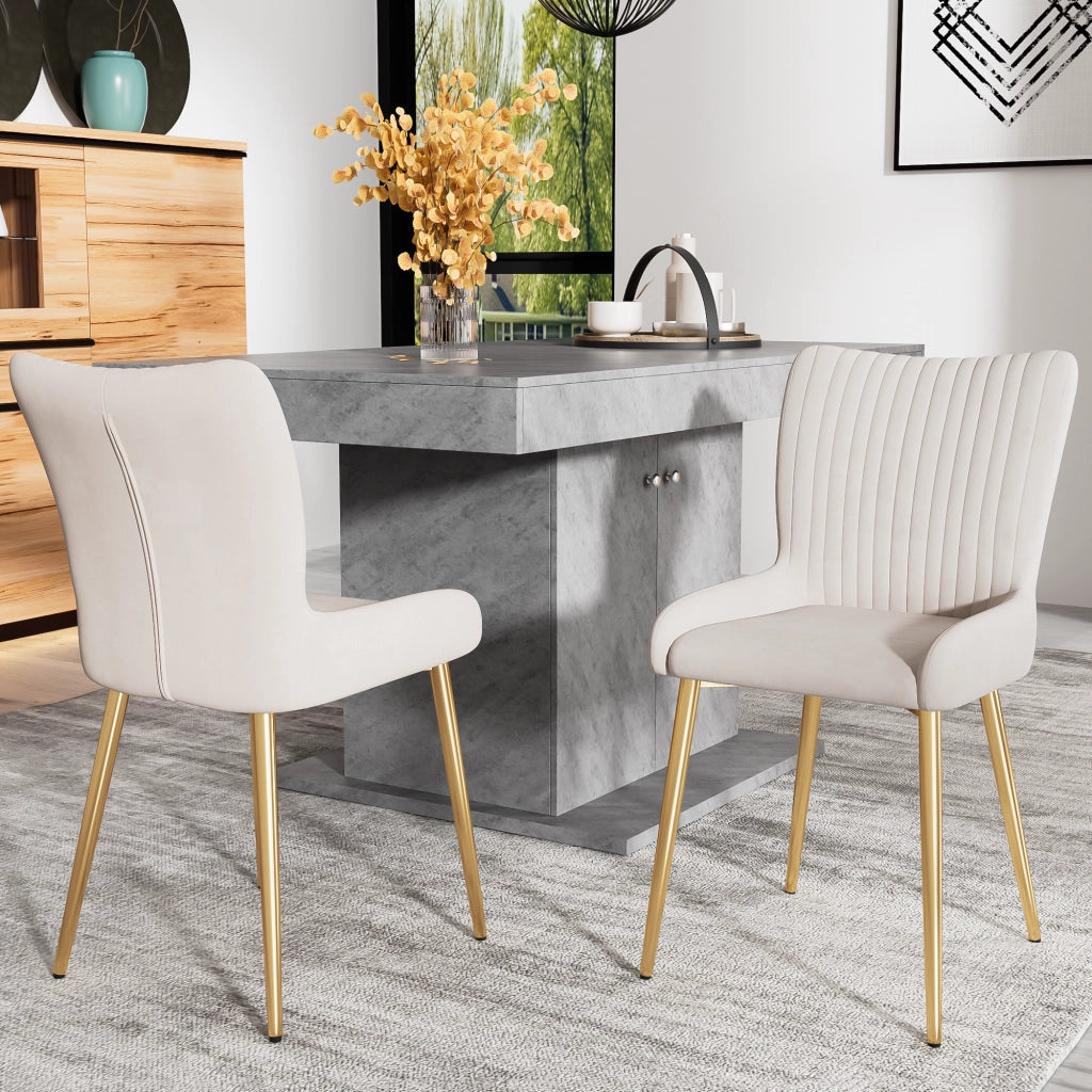 Sedia da pranzo in velluto beige e oro, set da 2, con struttura in metallo e montaggio facile