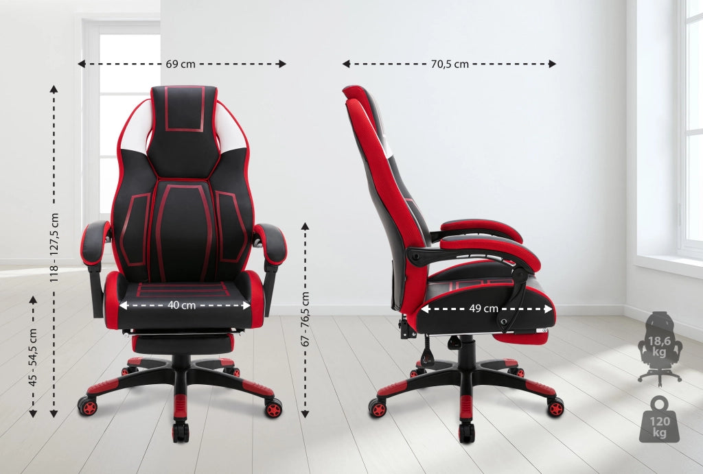 Sedia da ufficio Clovis in similpelle nero/rosso