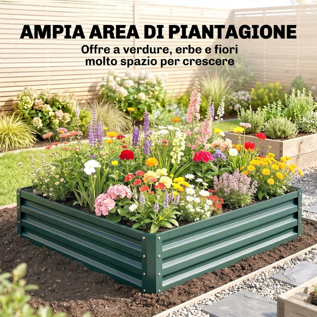 Letto Rialzato per Orto con Rivestimento ¨C Zephmum ¨C Verde, Acciaio Zincato, 120x120x30 cm