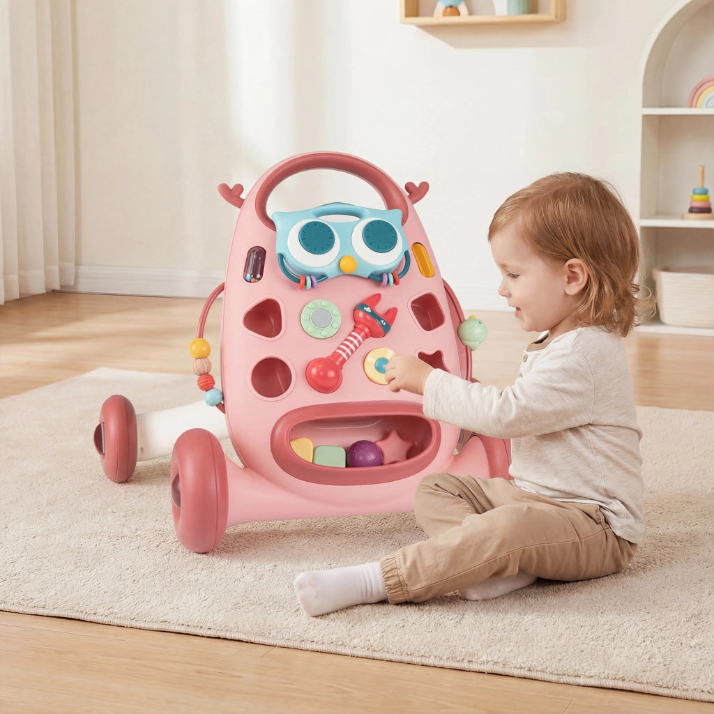 Camminatore montessori pulsante ovale rimovibile gioco forme maracas perline-Camminatore uccellino scorrevole 2 girandole bambini educativo Rosa