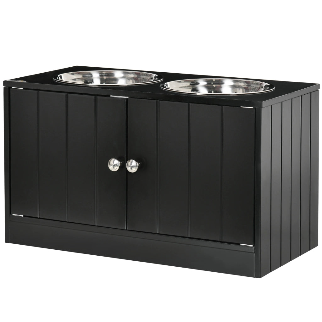 Stazione di Alimentazione Rialzata ¨C Xylo ¨C 2 Ciotole Inox, 44L Contenitore, Porte Magnetiche, Nero