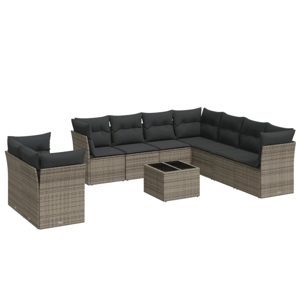 Set Divano da Giardino 10 pz con Cuscini Grigio in Polyrattan