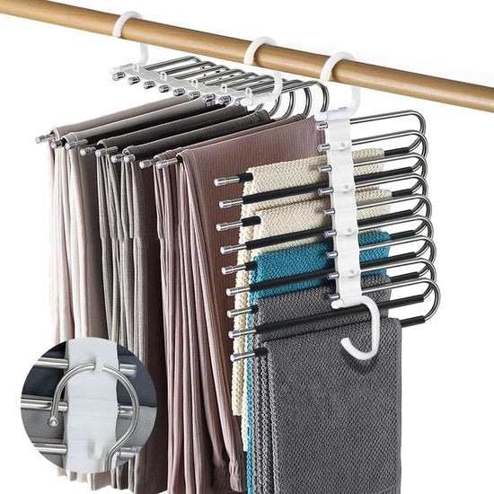 Hangers per spazio, set di 2 hangers multiuso, antiscivolo pieghevole, hangers per pantaloni con 9 livelli, hangers per tenute, sciarpe, jeans, abbigliamento, asciugamani