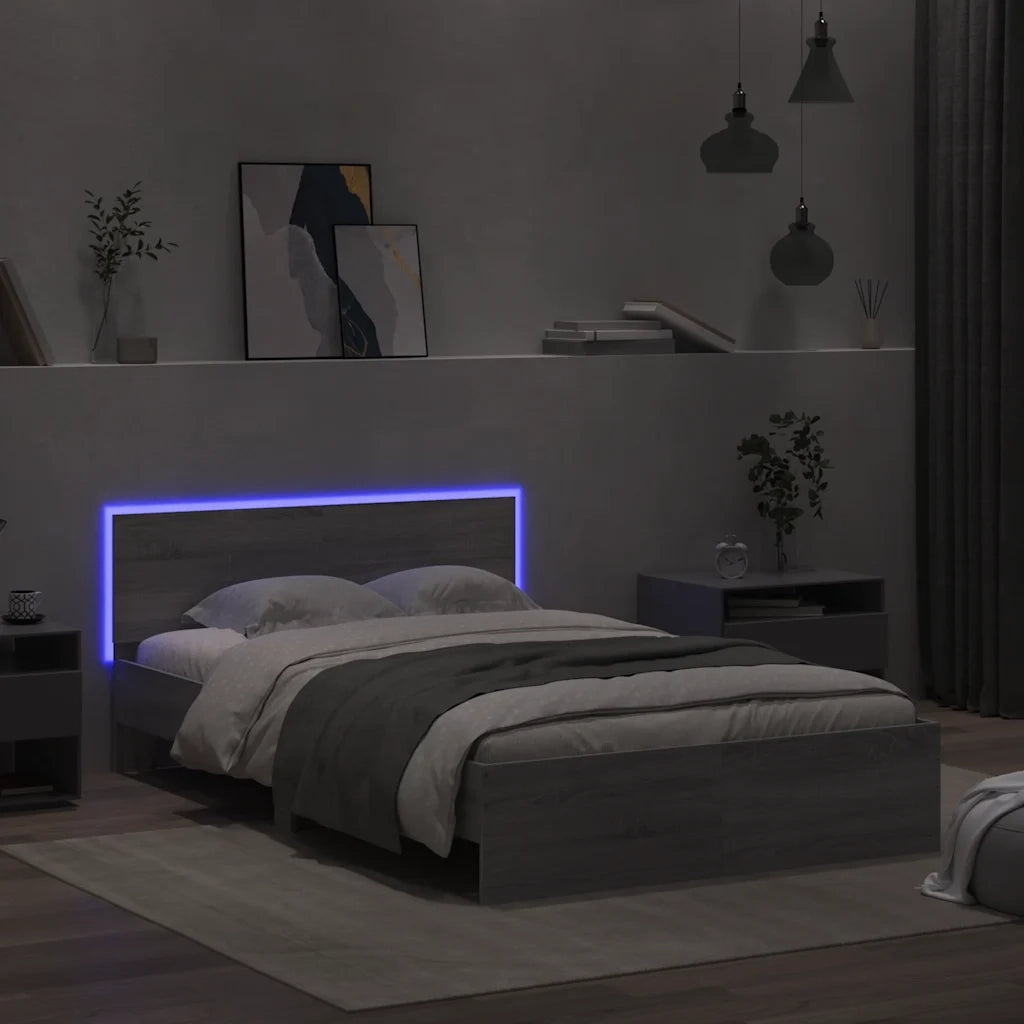 Giroletto con Testiera e LED Grigio Sonoma 140x190 cm 3207628