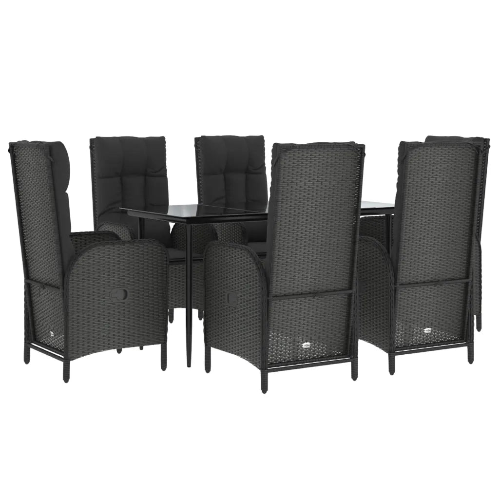 Set da Pranzo da Giardino 7 pz Nero con Cuscini in Polyrattan 3185170