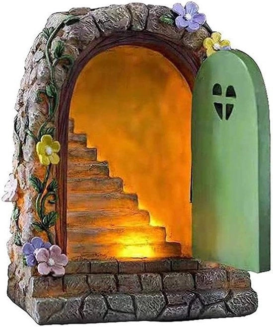Decorazione per Giardino con Luce, Standbeeld per Porta, Materiale Hars, Manuale, Impermeabile, Energia Solare.