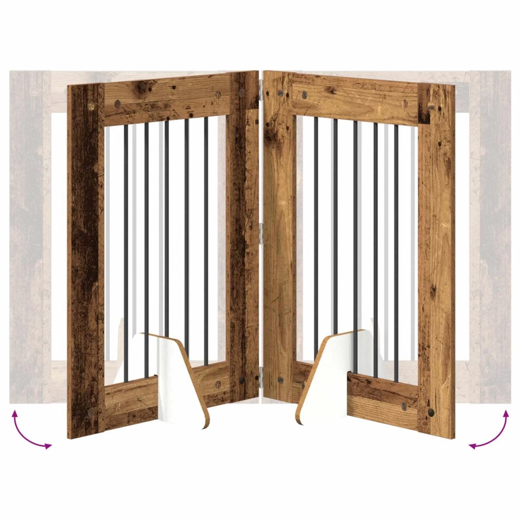 Cancello per cani con supporti 6 pz Legno antico 60 x 80 cm CFW3588798