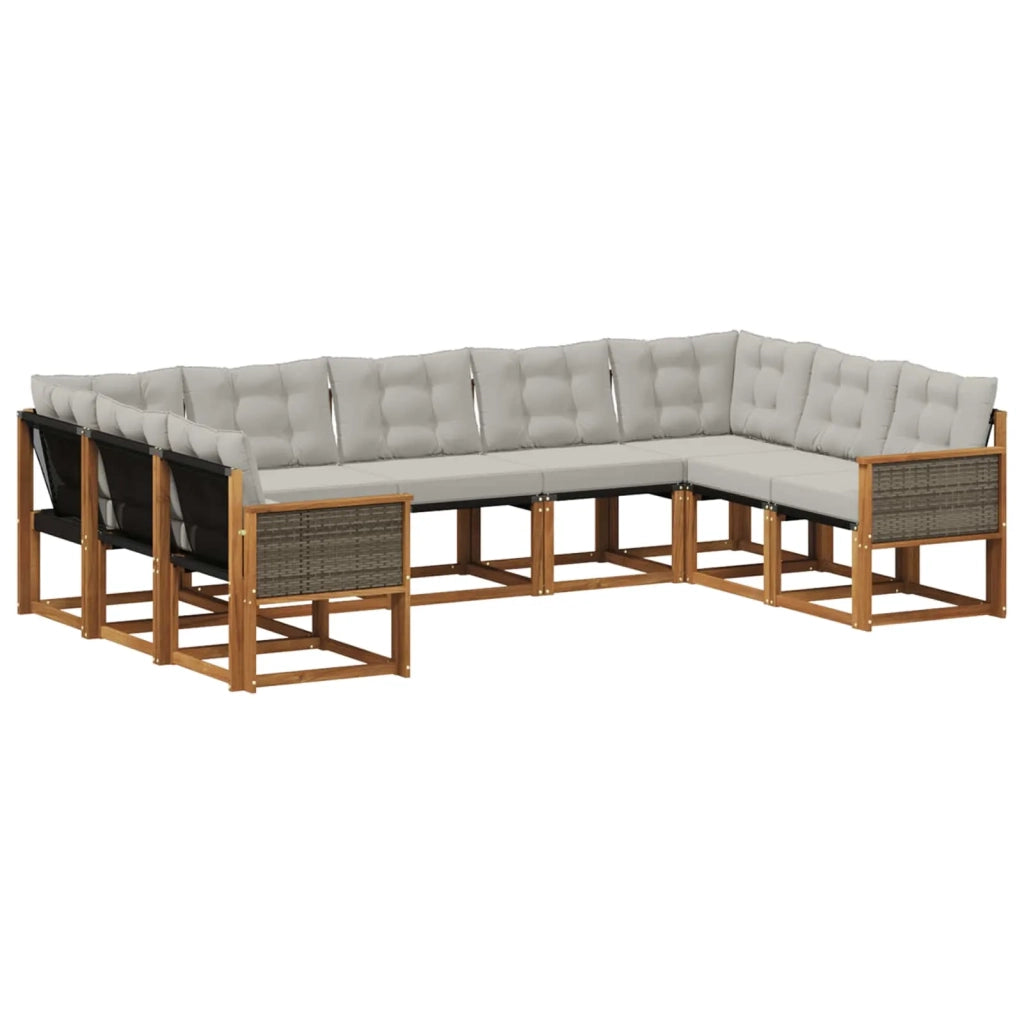 Set di divani da esterno 9 pz Naturale e Grigio chiaro 3382203
