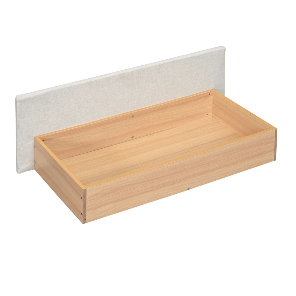 Letto contenitore 140x200 cm con LED; USB e 2 cassetti; lino e MDF beige