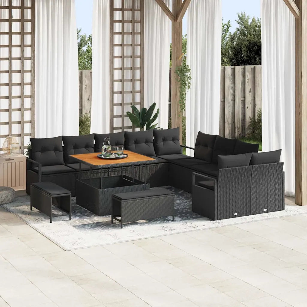 Set Divano da Giardino con cuscino 13 pcs Nero 3364524