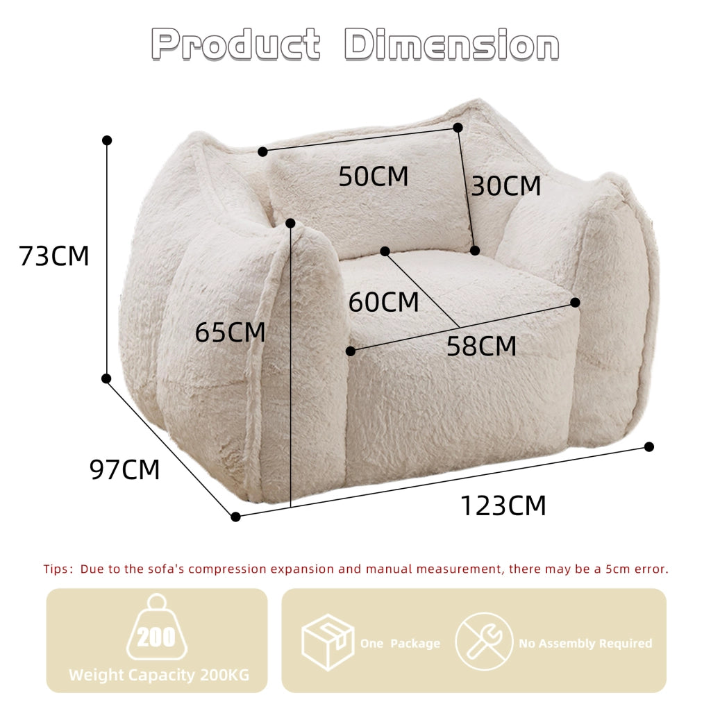 Poltrona pouf in pelliccia sintetica con design ergonomico e imbottitura in schiuma ad alta densità beige