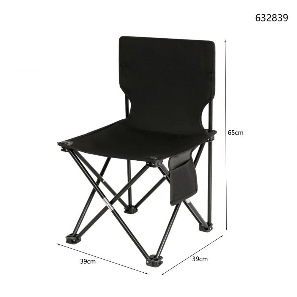 Trade Shop - Sedia Pieghevole Con Schienale Tasca Laterale Per Pesca Campeggio 39x39x65cm Nero 632839 -
