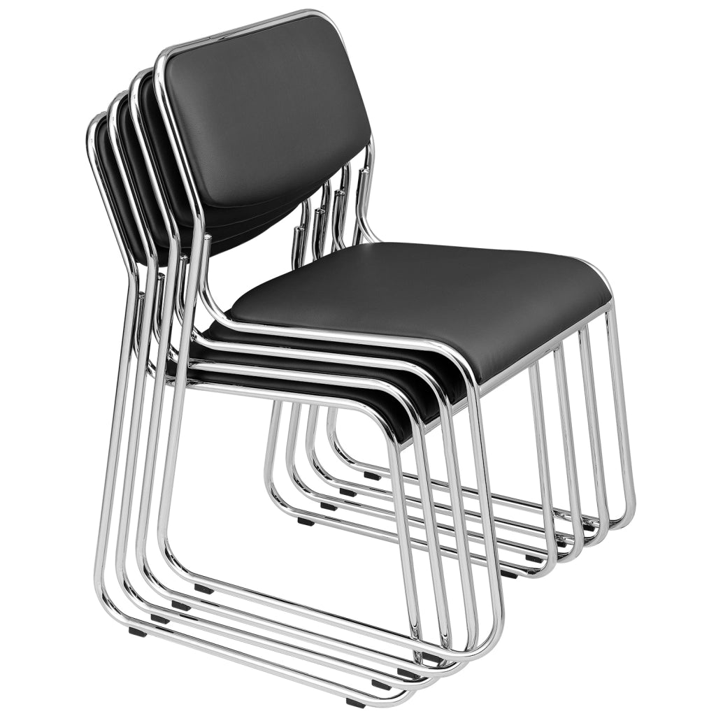 Set di 4 Sedie da Conferenza con Telaio in Metallo Seduta e Schienale Imbottiti - Nero pro.tec