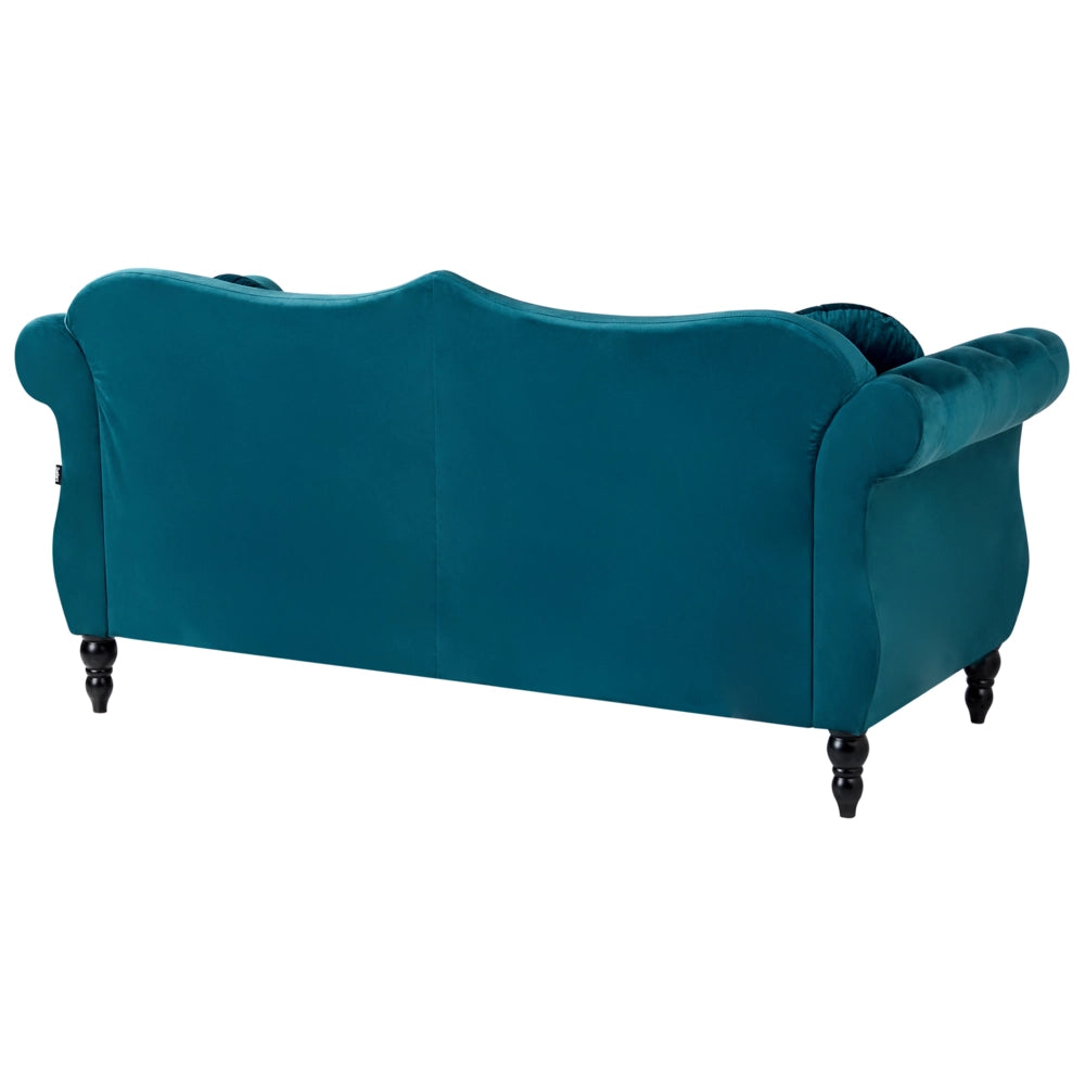 Divano in velluto verde acqua a 2 posti con bottoni a forma di chiodo Cuscini trapuntati con braccioli arrotolati Glam