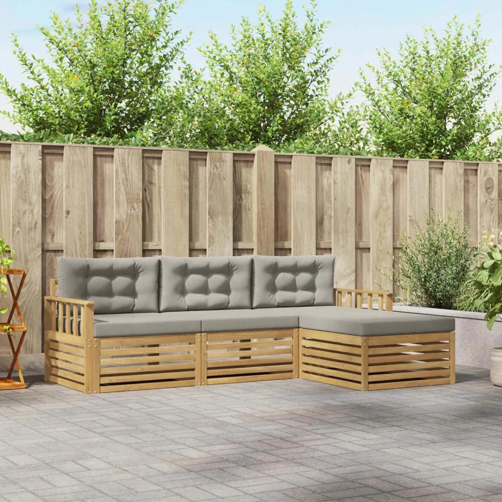Set di divani da esterno 4 pz Bianco e Grigio Chiaro Poliestere 3390276