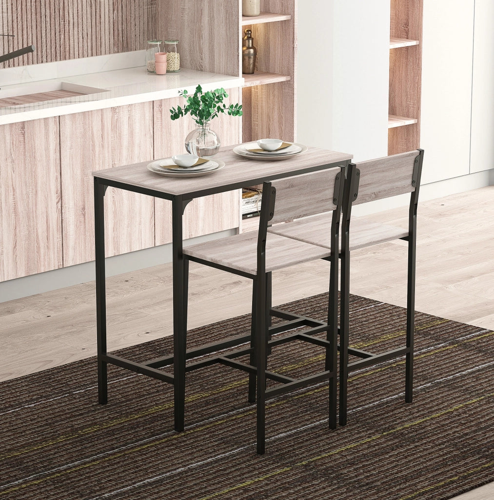 Set tavolo bar con 2 sgabelli; struttura stabile; facile da pulire; MDF; naturale