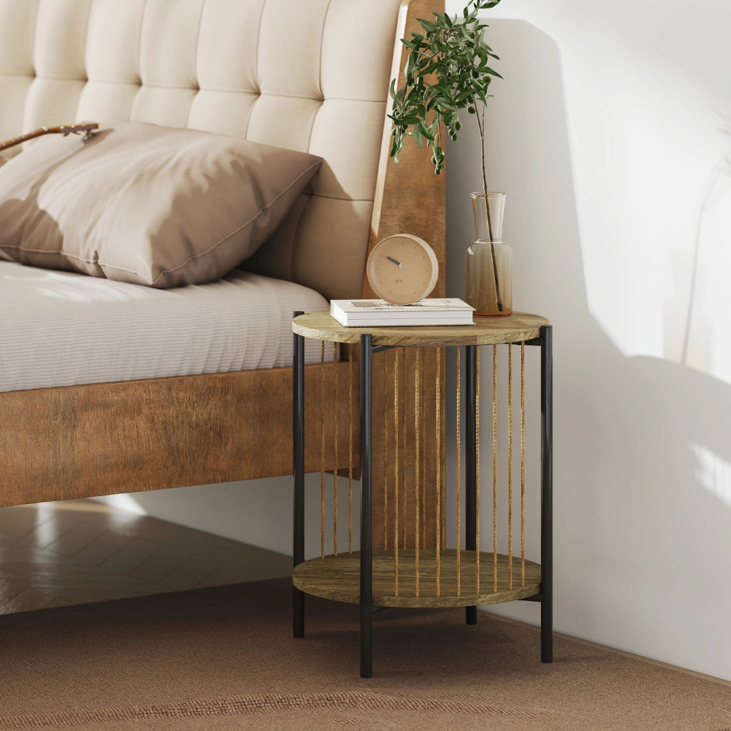 Tavolino da caff¨¨ rotondo a 2 livelli in legno e metallo ¨C Minimal ¨C 43.5x43.5x51 cm