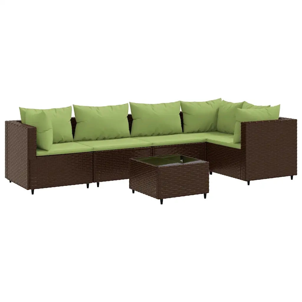 Set Mobili da Giardino 6pz con Cuscini in Polyrattan Marrone