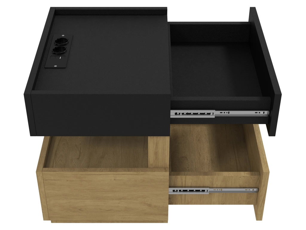 Comodino intelligente con ricarica wireless, illuminazione LED e due cassetti, design moderno bicolore, 50 x 40 x 50 cm