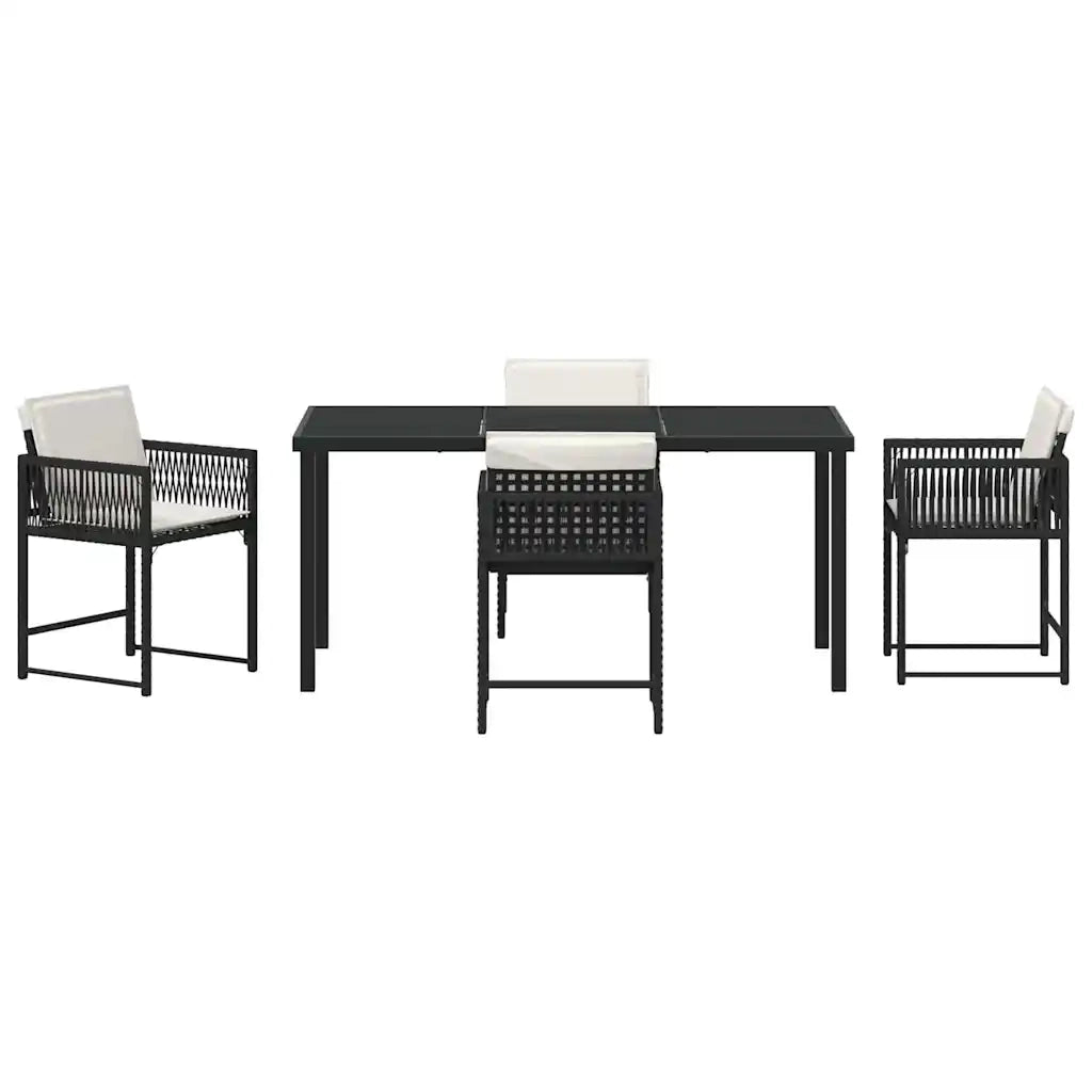 Set da Pranzo per Giardino 5 pcs Nero polyrattan