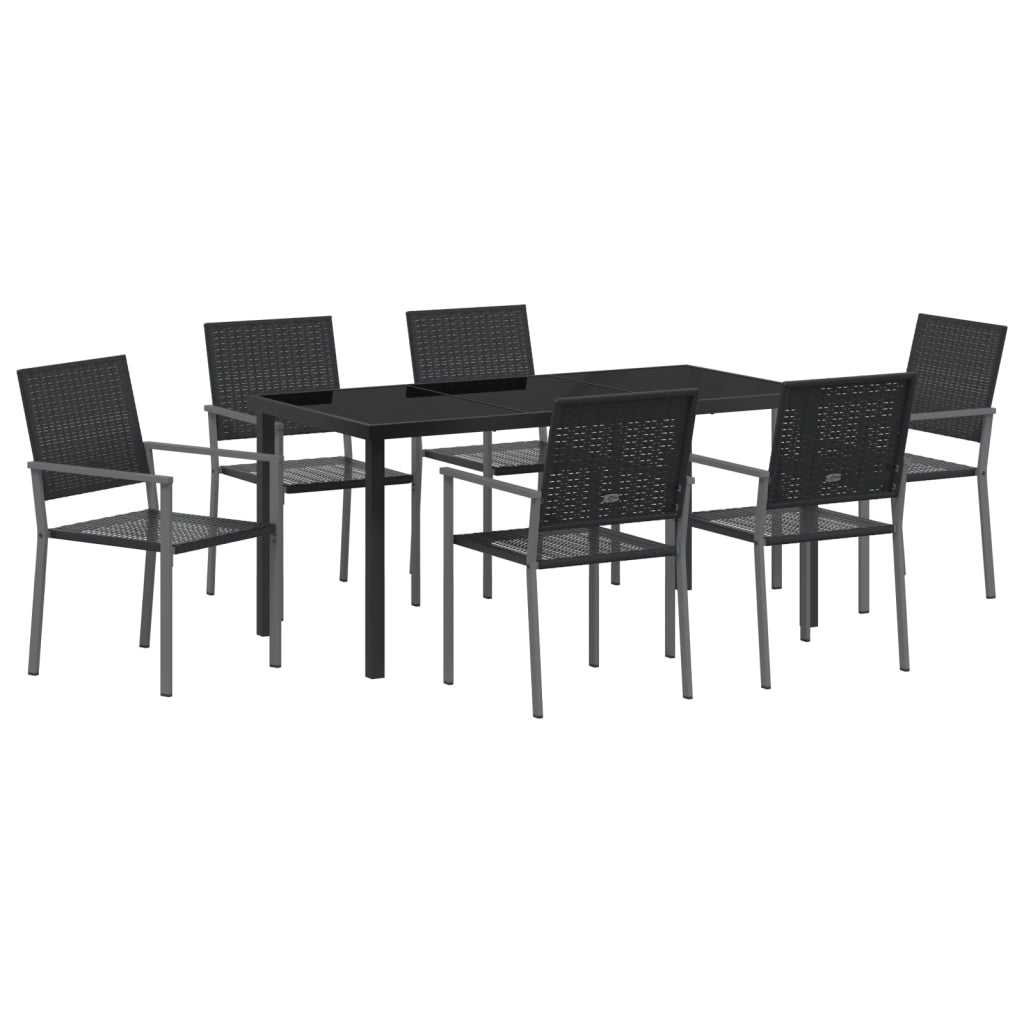 Set da Pranzo da Giardino 7 Pezzi in Polyrattan Nero