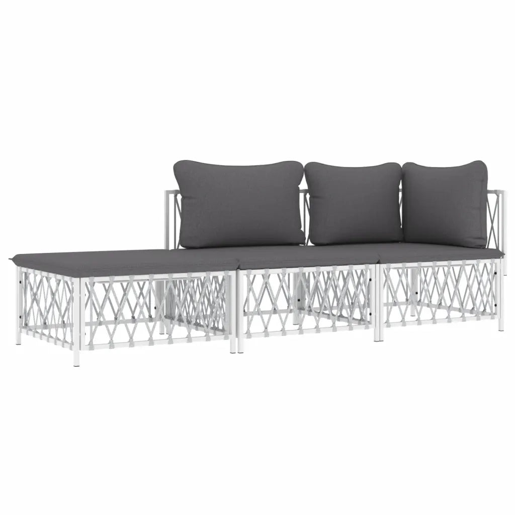 Set Salotto da Giardino 3 pz con Cuscini in Acciaio Bianco 3186846