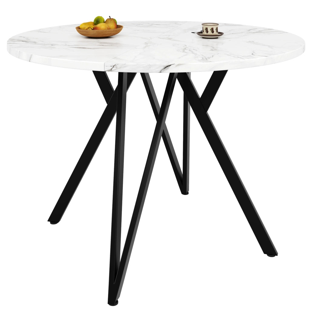 Tavolo rotondo da pranzo 100x100x76 cm in MDF effetto marmo nero con struttura in metallo