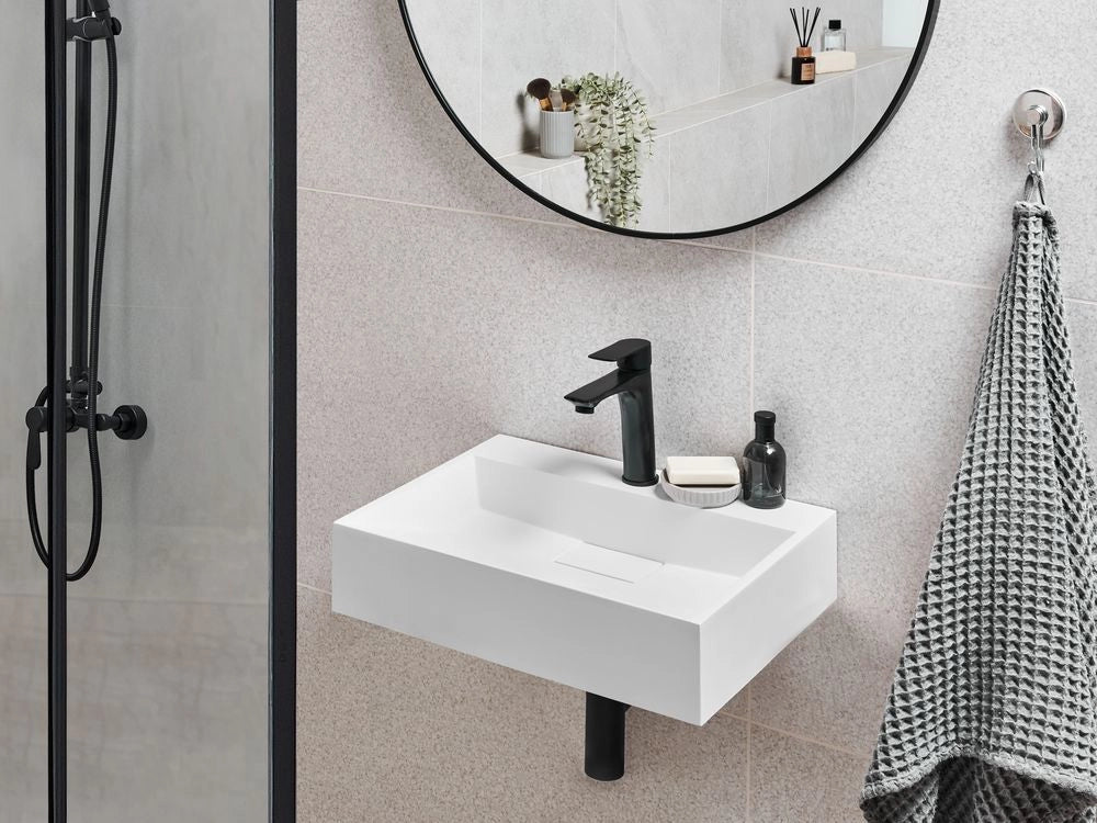 Lavabo bagno classico rettangolare in ceramica finitura lucida 50 x 38 cm Bianco Lavello da bagno rettangolare