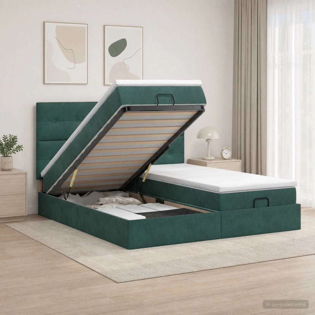 Letto ottomano con materasso 2 pz Verde Scuro Velluto 3457923