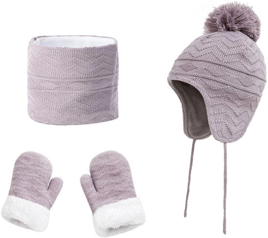 Set di capi per bambini, sciarpa e set di fiocchi - Adatto per bambini di 4-6 anni - Piumino - Set di abiti in lana per bambini - Grigio