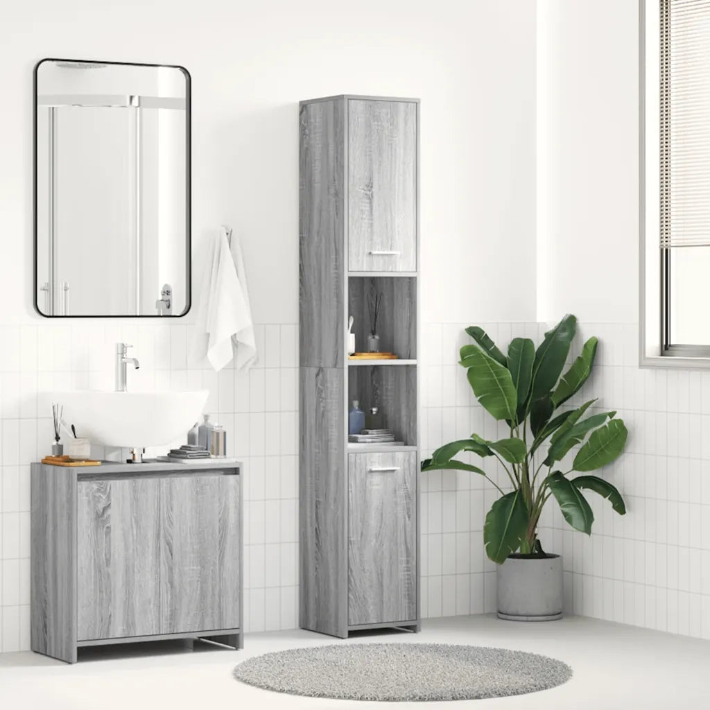 Armadietto Bagno Grigio Sonoma 30x30x183,5 cm Legno Multistrato cod mxl 12914