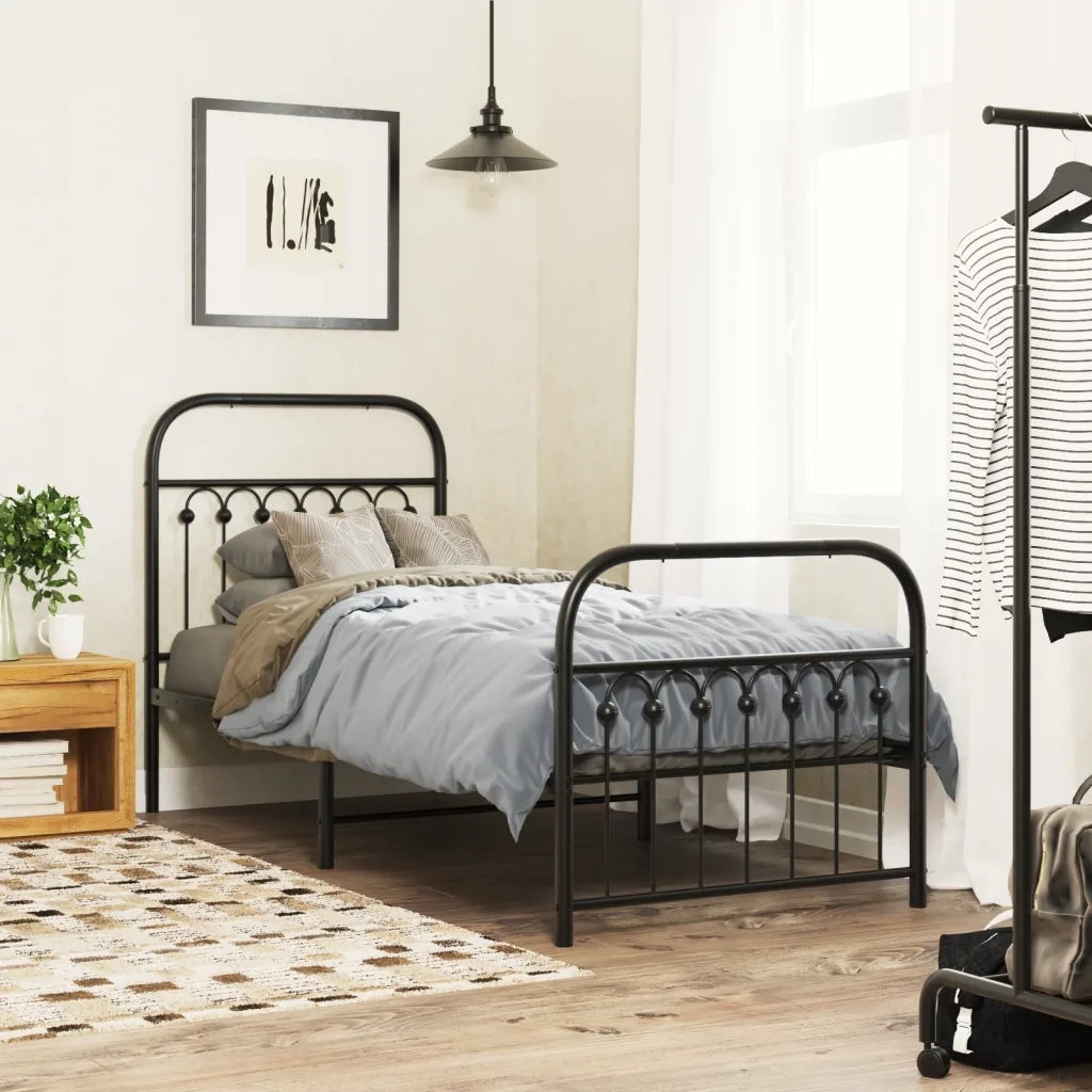 Giroletto con Testiera e Pediera-Struttura Letto Metallo Nero 75x190 cm 418063