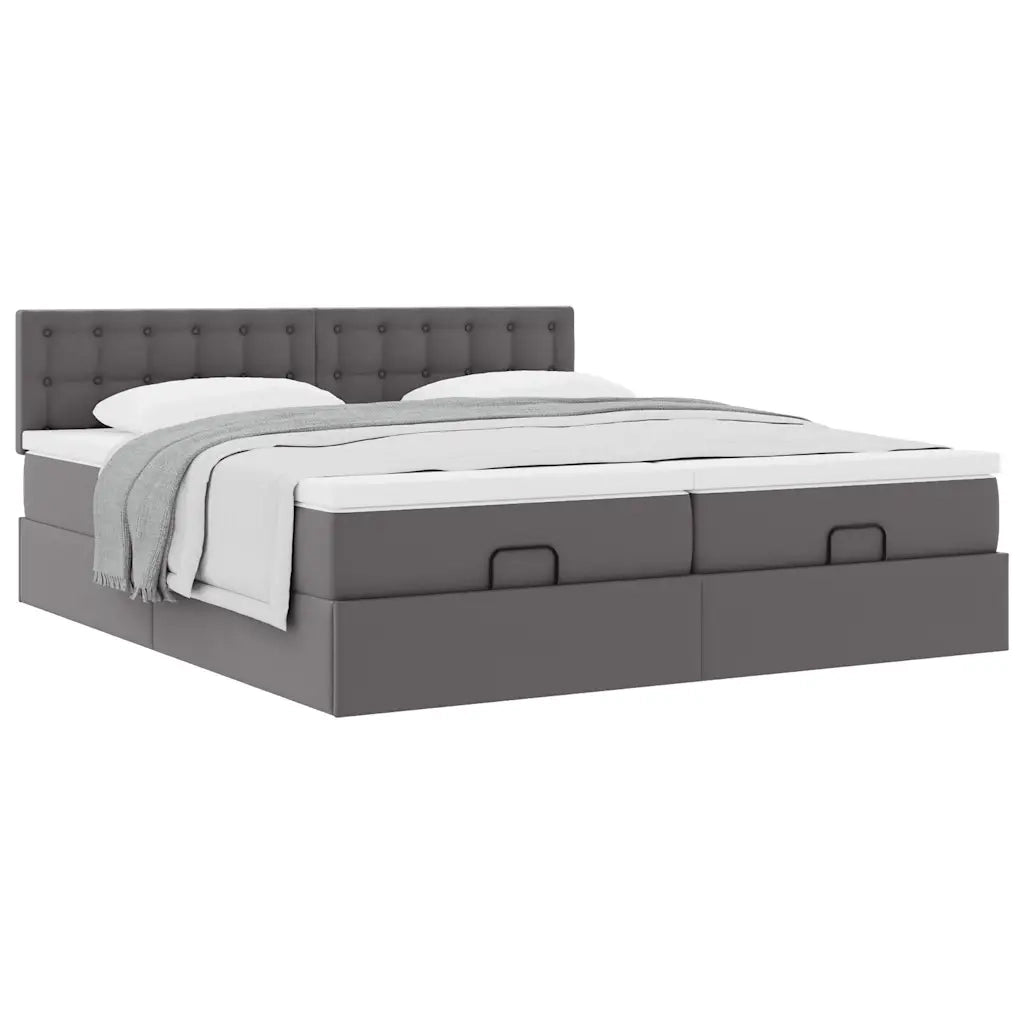 Struttura Letto Pouf con Materassi Grigio 200x200 cm Similpelle 3311964