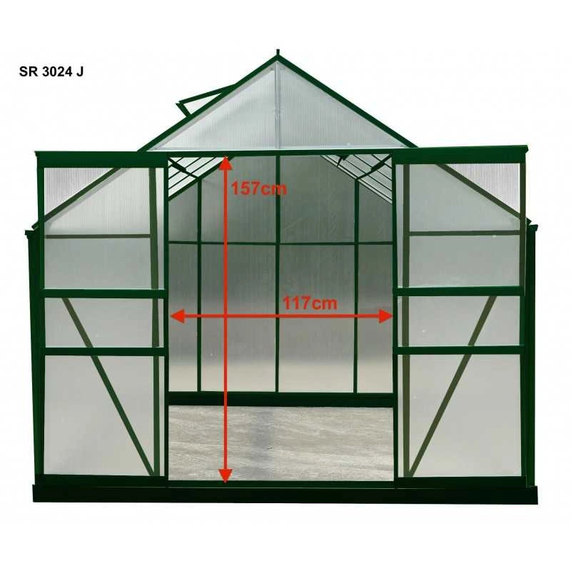 Serra da giardino in alluminio 244x305 cm – 7,44 m² – policarbonato 4 mm e base inclusa – verde – SR3024 Foresta