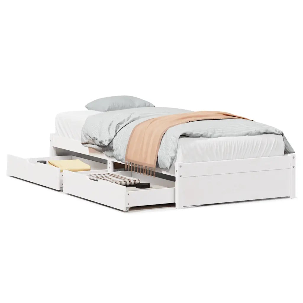 Letto senza Materasso Bianco 75x190 in Legno Massello di Pino