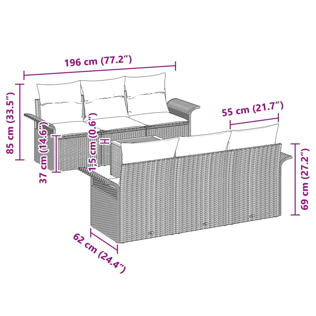 Set Divano da Giardino con cuscino 7 pcs Nero polyrattan 3347277
