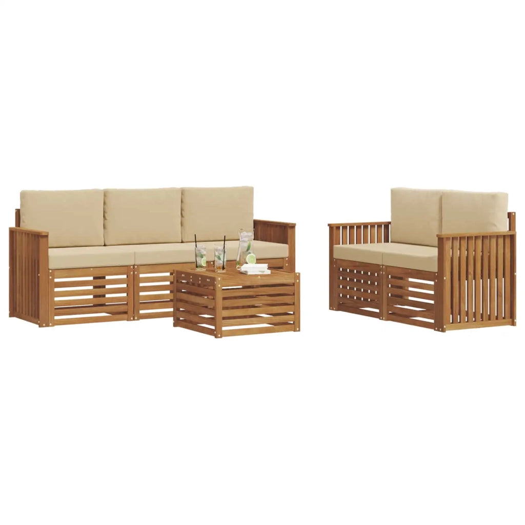 Set divani 6 pcs Naturale e Beige Legno di Acacia Massello