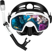 Set di snorkeling e goggle - maschera da nuoto in vetro resistente - visuale panoramica 180° HD - impermeabile - bianco