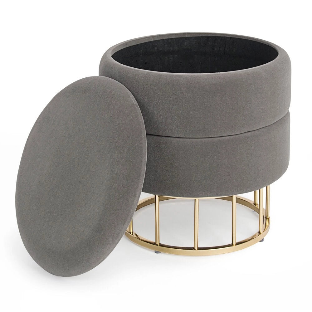 Pouf Contenitore Rotondo in Velluto con Base Dorata - SERENA